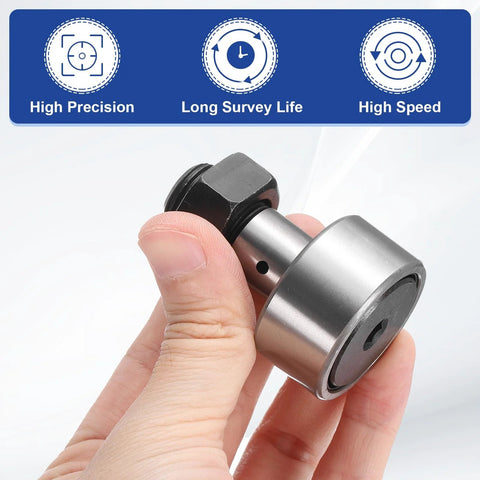 Hand holding Heavy Duty Cam Follower Track Runner Bearings CF16 KR35 PPX Chrome Steel Needle Roller Stud with M16x1.5mm Thread
