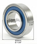 4 Pack Sealed Flanged Ball Bearings For Lawn Mowers And Outdoor Carts, Inside Diameter Three Quarters Inch, Chrome Steel, Single Bearing View