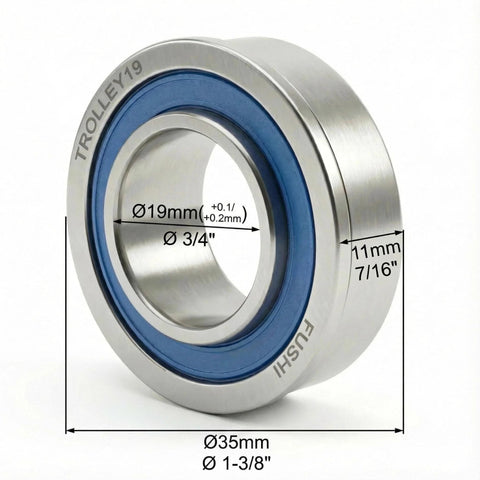 4 Pack Sealed Flanged Ball Bearings For Lawn Mowers And Outdoor Carts, Inside Diameter Three Quarters Inch, Chrome Steel, Single Bearing View