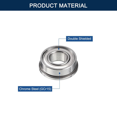 FR168ZZ flanged ball bearing, 1/4 in ID x 3/8 in OD x 1/8 in wide, chrome steel, double shielded