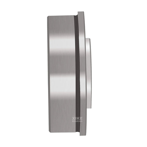 Side view of Ten Pack Flanged Ball Bearings Half Inch By One And Three Eighths Inch By Half Inch, chrome steel, sealed with grease seal.
