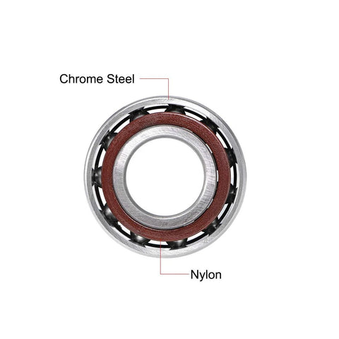 Angular Contact Ball Bearing 7004AC Open 20x42x12mm single row 25 degree showing chrome steel and nylon materials