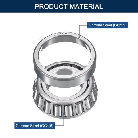2 Pack 30206 Tapered Roller Bearing Cone and Cup Set, 30mm Bore 62mm OD 17.5mm Cup Width, Chrome Steel Wheel Bearings, ABEC-3 material.