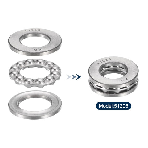 Premium Chrome Steel Thrust Ball Bearing Set For Machinery And Hobby Projects 25mm Bore 47mm Outer Diameter 15mm Width ABEC3 Single Row 51205