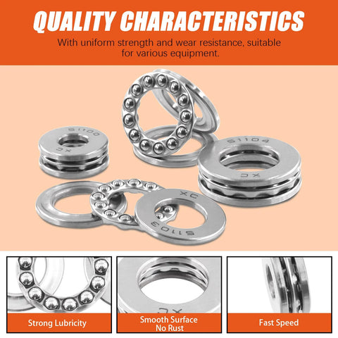 Beefy Nine Piece Chrome Steel Thrust Ball Bearings Set With Multiple Bore Sizes For Oven Turntables And Pumps on display.
