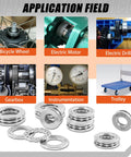 Beefy Nine Piece Chrome Steel Thrust Ball Bearings Set With Multiple Bore Sizes For Oven Turntables And Pumps, application examples shown