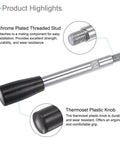 Revolving Crank Clamping Handle With M8 Thread, 116mm long, chrome plated, thermoset plastic knob, industrial lathe accessory.