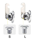 Effortless, keyless access with a thumb operated offset cam lock for RVs, campers, storage cabinets, drawers, and mailboxes; simply turn the wing handle to lock or unlock, compact 19x16mm size, color S.