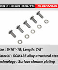 Chrome Front Disc Brake Rotor Torx Bolts 10 Pack Five Sixteenths By Eighteen Threads Seven Eighths Inch Long For Harley Davidson Touring Dyna Softail Sportster Street Glide With Cast Wheels OEM 43655 Replacement Screws shown with washers