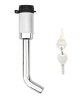 Silver Trailer Hitch Lock Pin For Receiver, Five Eighths Inch Bent Pin, Chrome Plated Steel, Aluminum Lock Head, Copper Cylinder, Includes Two Copper Keys