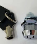 Chrome tubular cam lock with keyed alike functionality and removable keys for easy, secure RV compartments and cabinet storage; fits up to 3/8 inch thickness, 90 degree cam, pack of 1 includes lock and two keys.