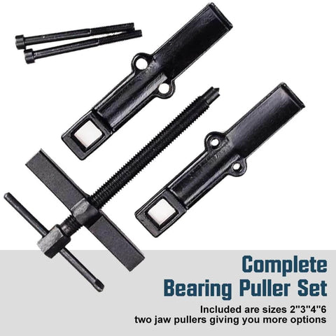 4 Bearing Puller 2'' 3'' 4'' 6'' with 2 Jaws Bearing Puller Tool Adjustable, Chrome Vanadium Steel set on a white background