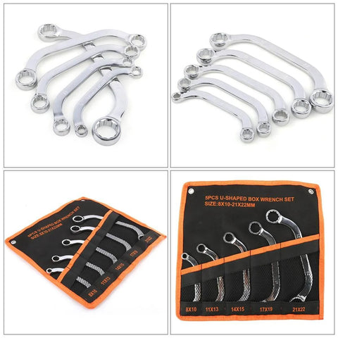 Five Piece Steel Box Wrench Set With 12 Point Metal Socket Spanners For Automotive And Home Repair displayed with carrying case