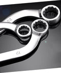 Close-up view of 5-Piece Socket Spanner Set In Chrome-Vanadium Steel With Double Box End Wrenches for auto maintenance.