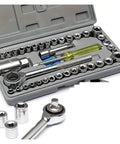 40 Piece Ratchet And Socket Set For Home And Car Repairs In A Portable Toolbox Case Made From Chrome Vanadium Steel With Mirror Finish