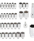 40 Piece Ratchet And Socket Set For Home And Car Repairs In A Portable Toolbox Case Made From Chrome Vanadium Steel With Mirror Finish Built To Last And Rust Resistant Includes Universal Joint And Wrenches For Quick Fixes On The Go shown with various socket sizes.