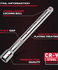 Close-up view of a Four Piece Three Eighths Inch Drive Socket Extension Bar with chrome plating and anti-slip grip