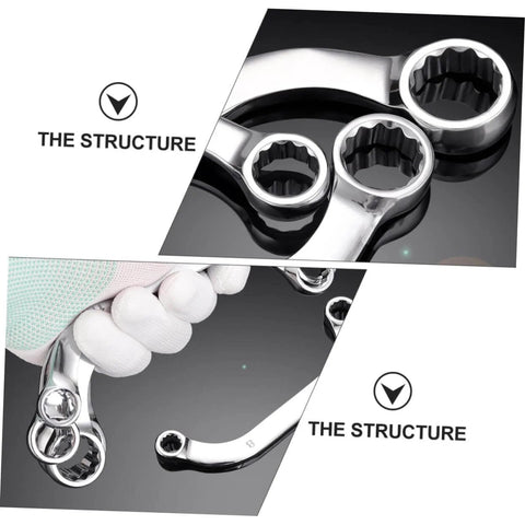 Close-up view of 5-Piece Socket Spanner Set in Chrome-Vanadium Steel with double box ends, showing structure and grip.
