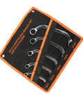 Five Piece Volt Socket Spanner Set With Chrome-Vanadium Steel Double-Ended Box Wrenches in orange tool roll displayed