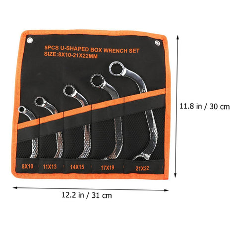 5-Piece Socket Spanner Set In Chrome-Vanadium Steel With Double Box End Wrenches In Black And Orange Pouch