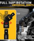 Heavy Duty Chrome Vanadium Socket Extension Set For Quarter Inch Drive, Three-Eighths Inch Drive And Half Inch Drives, universal joint close-up