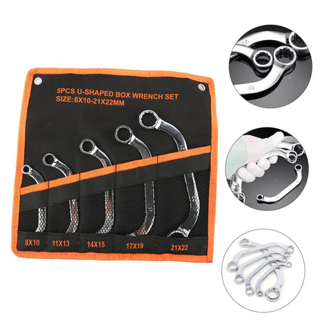 5-Piece Socket Spanner Set In Chrome-Vanadium Steel With Double Box End Wrenches For Emergency Repairs, Ideal For Cars, Bikes
