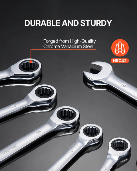 Go To Eight Piece Metric Ratcheting Wrench Set With Organizer Rack Cr V Steel 8 mm to 19 mm 72 Tooth Ratcheting Quick Release Wrenches