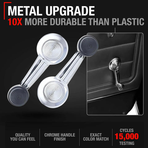 Chrome Window Crank Handle Set For Front And Rear Doors With Black Knob - OEM Replacement 1732326 20348200 76912, installed view