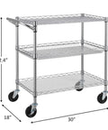 Heavy Duty Commercial Grade Utility Cart With Three Tiers And Handle Bar Steel Wire Rolling Cart With Wheels For Kitchen Workshop Or Food Storage NSF Listed Durable Plant Display Shelf Trolley Finnhomy