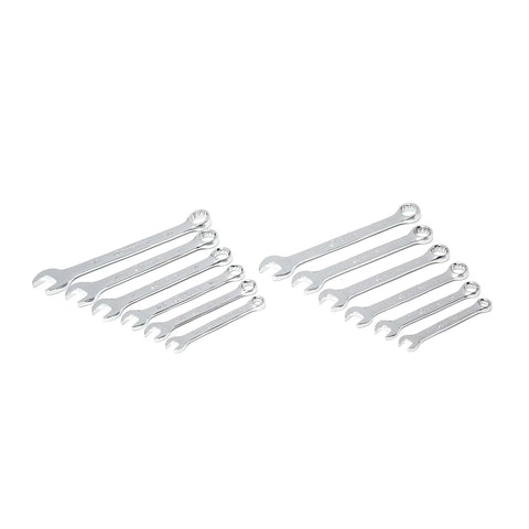 Assorted chrome wrenches from the 180 Piece Professional Tool Set in Tool Storage Case - CTK180, arranged side by side.