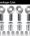 2 pair 1.25 inch Heim Joint Rod End Kit with chromoly rod ends, adapters, and spacers for steering and suspension applications.