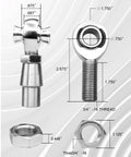 3/4 Heim Joint Rod End Kit with Left and Right Hand Threads and Chromoly Panhard Set, shown with measurements and components.