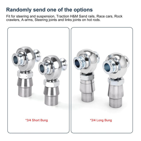 3/4 inch Heim joint rod end kit, chromoly panhard rod ends with short and long bung options for steering and suspension.