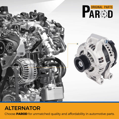 Alternator Replacement For 2005 2007 Chrysler 300 Dodge Magnum And 2006 2007 Charger 12 Volt 160 Amp Clockwise Rotation 6 Groove Pulley 04896805AC Compatible Dope Auto Part For Smooth Engine Operation next to car engine
