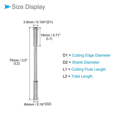 3.9mm Chucking Reamer For Lathe Machine With D4 Accuracy And M35 Cobalt High Speed Steel Straight Flute Milling Cutter size chart