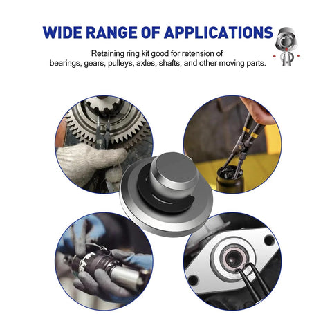 Versatile 450Pcs Circlip Retaining Ring Kit with external and internal snap rings for automotive, machinery, DIY applications.