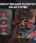 50 Amp DC Circuit Breaker For Boats And Off Road Gear With Waterproof Housing shown installed in solar system setup