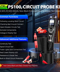 PowerScan PS100 Power Circuit Probe Tester with 40ft cable for car diagnostics, highlighting main features and functions.