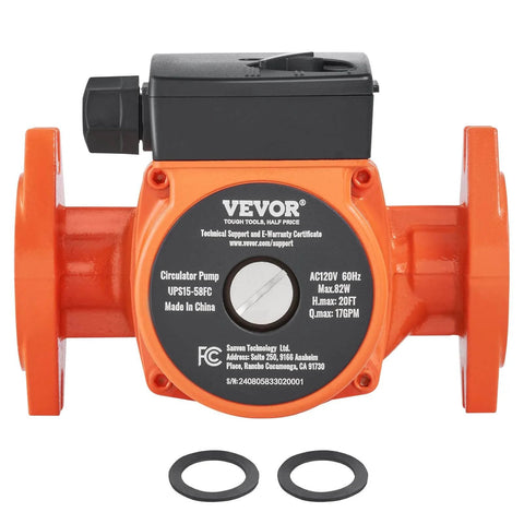 High Flow Cast Iron Circulation Pump For Home Heating And Hot Water Recirculation, 17 GPM, 1 Inch Flange