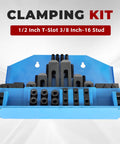 58 Piece Pro Series One Half Inch T Slot Clamp Kit With Three Eighth Inch Sixteen Thread Studs in blue case for milling machines