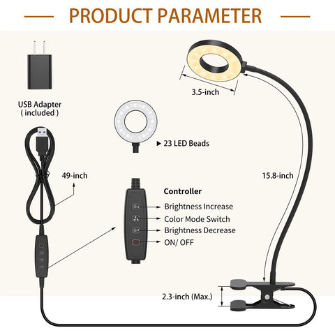 This clamp-on desk light with a 15.8 inch flexible silicone arm provides 3 color modes and 10 brightness levels for focused reading.