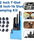 Pro Series 58 Piece Half Inch T Slot Three Eighths Inch Stud Clamping Kit for Bridgeport Mills, cast steel, heat treated