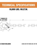 Technical drawing of B03822SC Class 4 Trailer Safety Chain With Forged Slip Hook, Zinc Plated, 22 in chain, 10,000lb MGTW