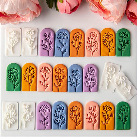 7 Piece Soft Clay Leaf Cutter Mold Set For Flower Stamps And Floral Earrings Making Tools Jewelry Craft Kit, colorful clay impressions
