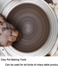 Hands shaping clay on a rotating pottery wheel, illustrating DIY craft use for a 20 Inch Heavy Duty Lazy Susan Hardware Aluminum Bearing Metal Rotating Turntable Swivel Plate with Non Slip Feet for Dining Tables Workbenches Displays Cake Decorating and DIY Rotating Platforms