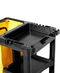Workhorse Commercial Cleaning Cart With 3 Shelf Racks And Wheeled Design Featuring A Zippered Yellow Vinyl Bag Front Platform
