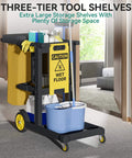 Beefed Up Cleaning Cart On Wheels With 3 Shelf Plastic Design For Janitorial Jobs Includes 2 Yellow 25 Gallon Vinyl Bags And Rubber Gloves In Black By YITAHOME in hallway