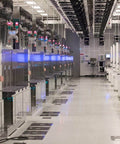 Modern cleanroom with rows of equipment, suitable for Conductive ESD Trash Can for Cleanrooms, 7 Gallon 28 Quart Waste Bin installation.