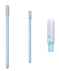 Cleanroom Foam Swabs 2.75 Inch with Flexible Head Paddle and Compact Handle, front and side view, for precision cleaning of tiny surfaces.