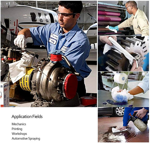 AAWipes lint-free cleanroom wipes collage showing lab technician cleaning machinery and wiping a spill